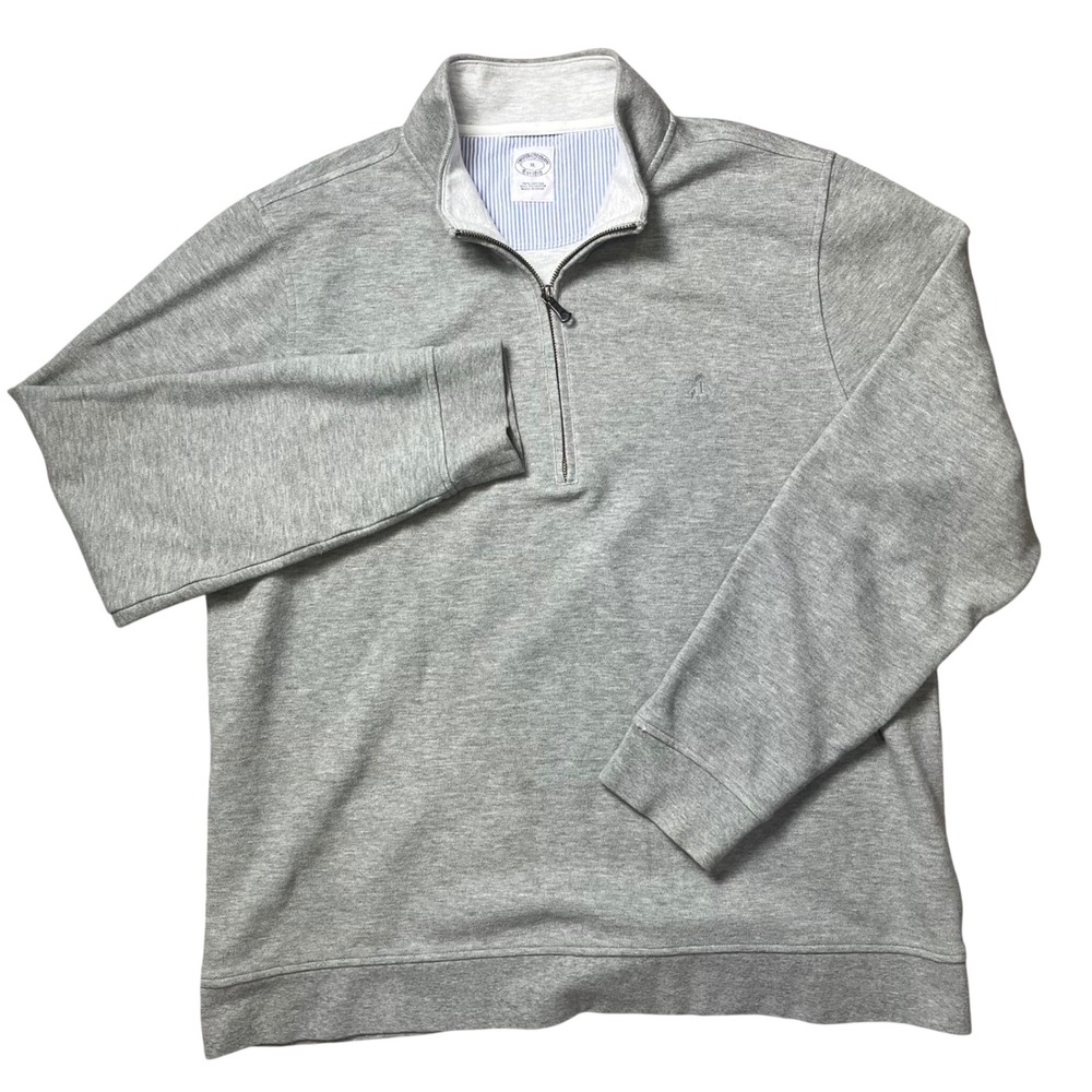 Brooks Brothers Quarter Zip Pullover Mens XL Gray Cotton Blend Pique Mock Neck